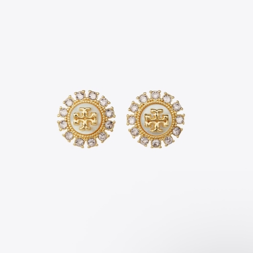 NWT Tory Burch Moondance Mother Of Pearl Crystal Stud Earrings MSRP $150